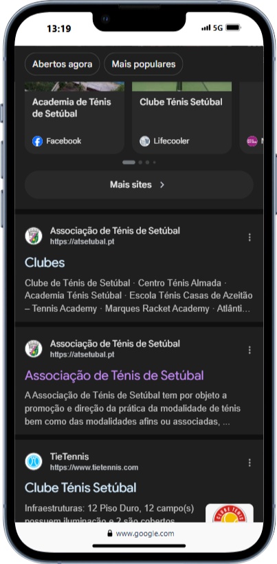 Pesquisa Google "Onde Jogar Ténis na Arrábida"