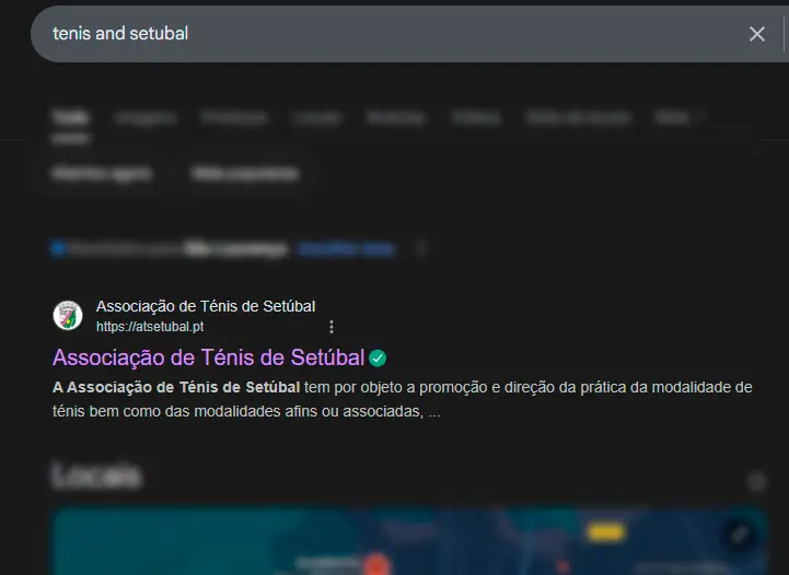 Posição Google para pesquisas com Ténis e Setúbal