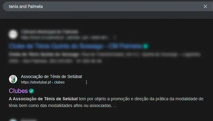 Posição Google para pesquisas com Ténis e Seixal